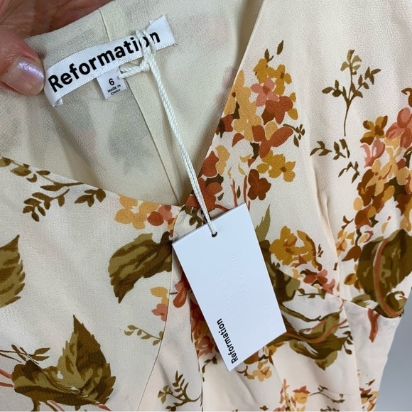 NWT Reformation Pyper Dress Bella White Yellow Floral Print Spaghetti Straps 6 - Picture 7 of 13